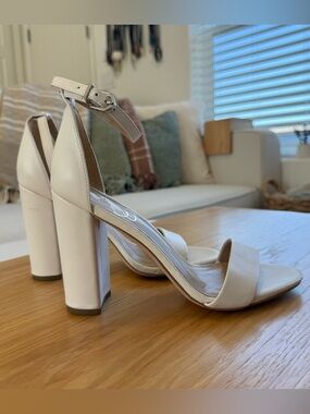 Sam Edelman White Ankle-Strap Block Heels 7